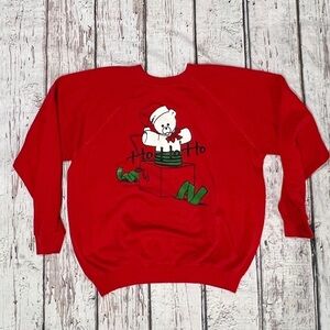 Vintage 1980s Christmas Bear Ho Ho Ho Ugly Sweater 80s Crewneck Sweatshirt XL